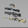 Various Pixelated Weapons 3D Modeled With Different Types And Detailed Structure