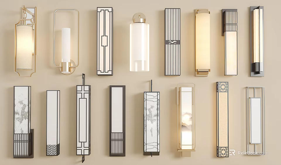 Stylish Modern Wall Lamps With Various Geometric Designs And Decorative Elements 3d model