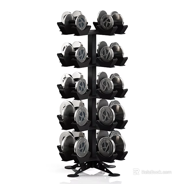 Sports Equipment Multi Tier Storage Rack with Black Design and Silver Helmets 3d model 