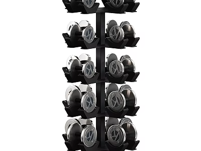 Sports Equipment Multi Tier Storage Rack with Black Design and Silver Helmets 3d model