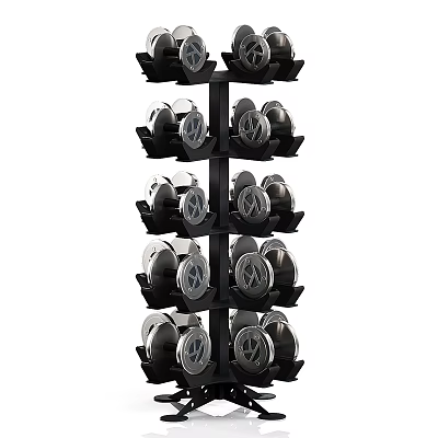 Sports Equipment Multi Tier Storage Rack with Black Design and Silver Helmets 3d model