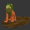 3D Orange Lion Figurine With Brown Mane Standing On Rock Platform