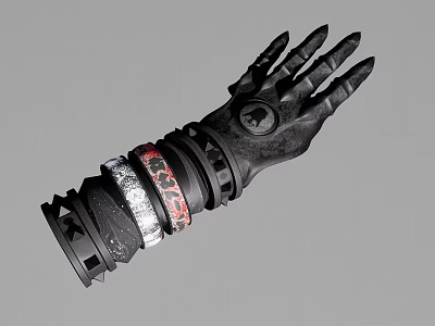 Black Cup With Claw Decorations Silver Red Straps And Logo Design 3d model