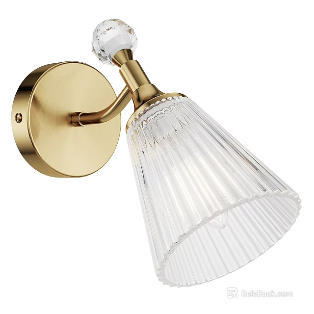 Elegant Modern Wall Sconce With Brass Base And Clear Ribbed Glass Shade 3d model 