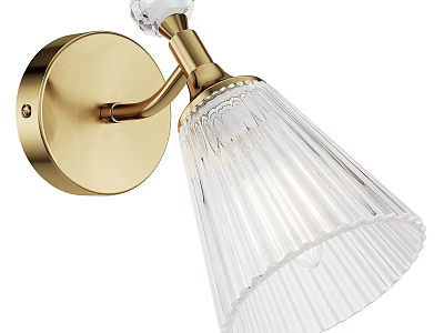 Elegant Modern Wall Sconce With Brass Base And Clear Ribbed Glass Shade 3d model