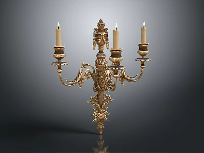 Golden Ornate Vintage Candelabra Lamp Featuring Decorative Carved Details And Elegant Lighting Design 3d model