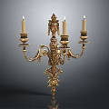 Golden Ornate Vintage Candelabra Lamp Featuring Decorative Carved Details And Elegant Lighting Design