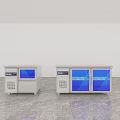 Two Commercial Stainless Steel Refrigeration Units With Blue Display Doors And Freezer Functionality 3d model