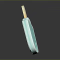 Refreshing Teal Ice Cream Bar With Wooden Stick And Glossy Surface