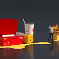 Giant Fast Food Art Installation Featuring Red Pizza Box White Drink Cup And Yellow Flow