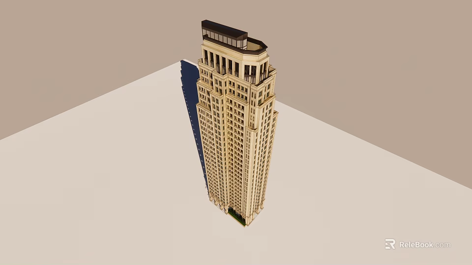 Tall Classical Tower Building With Modern Architectural Design And Decorative Facade 3d model 