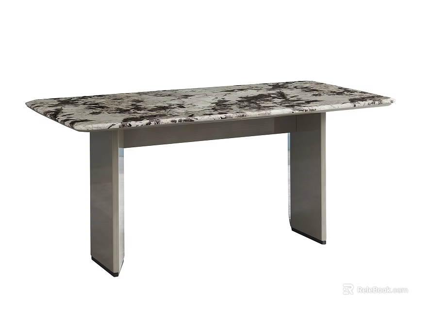Modern Elegant Dining Table With Marble Pattern Top And Stainless Steel Legs 3d model 