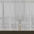 Elegant White Sheer Curtains With Lace Details And Tiebacks In Minimalist Interior Wooden Floor