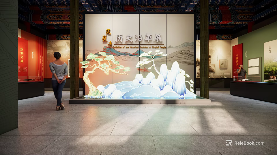 Ancient Architecture Themed Exhibition Hall Featuring Historical Evolution Display And Traditional Landscape Art 3d model 