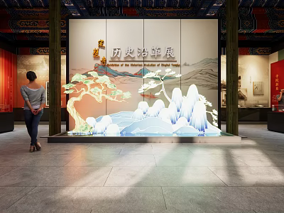 Ancient Architecture Themed Exhibition Hall Featuring Historical Evolution Display And Traditional Landscape Art 3d model