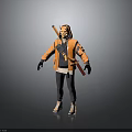 3D Character Model With Orange Hooded Jacket Black Pants Mask Gloves And Backpacked Axe Knife