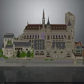 Detailed Gothic Architectural Model Featuring Spires Towers Stained Glass Windows And Greenery