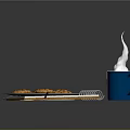 Steaming Blue Mug With Tea Bag Cookies On White Plate Notebook Pen And Spoon