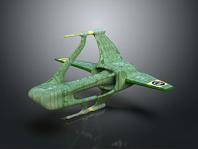Green Futuristic Sci Fi Aircraft 3D Model With Yellow Accents And Design Details 3d model