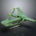 Green Futuristic Sci Fi Aircraft 3D Model With Yellow Accents And Design Details