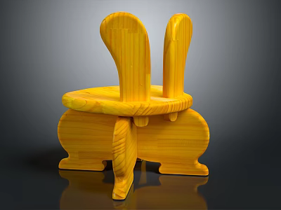 Yellow Wooden Rabbit Shaped Chair With Curved Backrest And Unique Legs Design 3d model