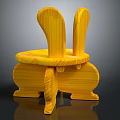Yellow Wooden Rabbit Shaped Chair With Curved Backrest And Unique Legs Design