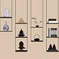 Traditional Chinese Wooden Bogu Shelves With Antique Vases Figurines Tea Sets And Books