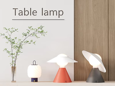 Modern Stylish Table Lamp Designs With Decorative Plant And Minimalist Background 3d model