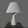 Modern Minimalist Table Lamp With Linen Shade And White Cone Shaped Base On Black Table