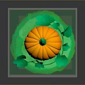 Fresh Orange Pumpkin With Green Stem And Leaves On Green Base