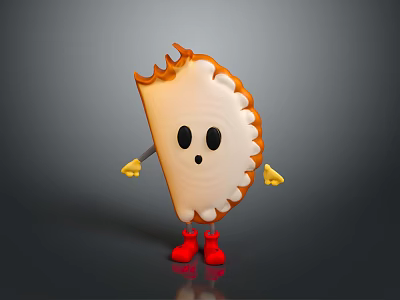 Cartoon Dumpling Character With Anthropomorphic Eyes Arms And Red Shoes 3d model