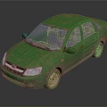 Old Green Sedan Car Featuring Worn Exterior And Dusty Body