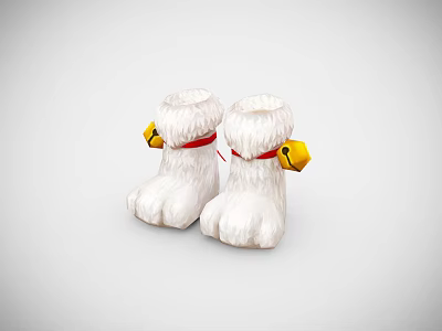 Cute White Plush Shoes with Red Straps and Yellow Bells 3d model