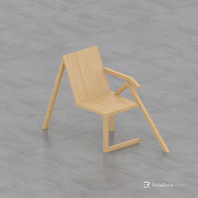 Modern Wooden Leisure Chair With Geometric Legs And Comfortable Armrests 3d model 