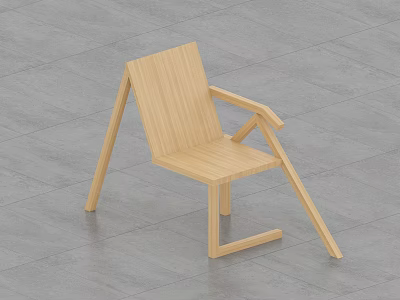 Modern Wooden Leisure Chair With Geometric Legs And Comfortable Armrests 3d model