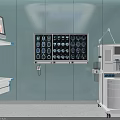 Modern Operating Room Interior With Blue Walls Surgical Table Lights And Medical Screens