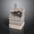 Traditional Architectural Model Featuring Stone Base Intricate Carvings And Colorful Decor