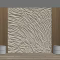 Textured White Wall Decor With Wooden Side Panels And Cylindrical Stands