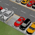 Various Colorful Cars Neatly Parked in Organized Outdoor Parking Lot With Green Grass
