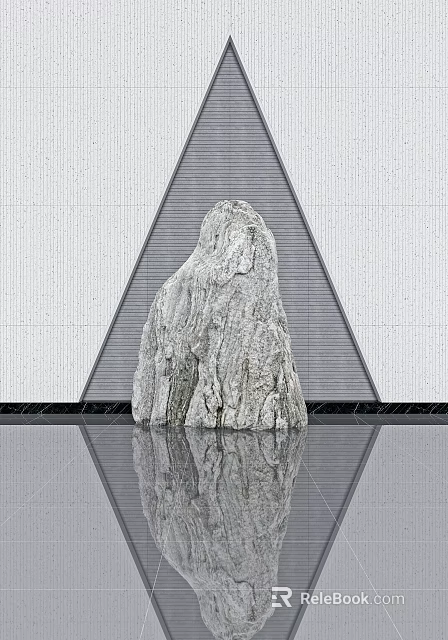 Natural Stone And Wooden Structure With White Wall Background And Floor Reflection 3d model 