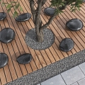 Modern Outdoor Chair Pebble Bench Rest Wooden Platform Landscape Stone Bench Landscape Pebble Square Stone Bench Stone 3d model