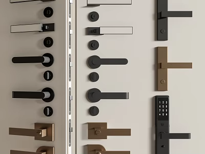 Modern Minimalist Door Handles With Black Brass Lever Knob And Smart Password Lock Designs 3d model