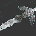 Decorative Blue Green Sword With Wing Shaped Design And Golden Black Details