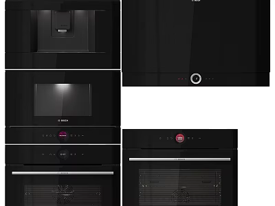 Stylish Black Modern Kitchen Appliances With Oven Microwave And Range Hood 3d model