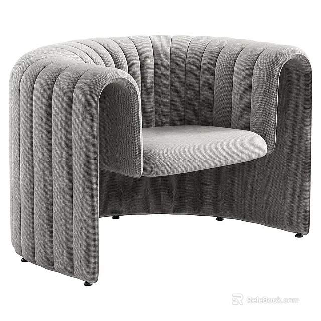 Modern Elegant Gray Accent Chair With Vertical Tufted Back And Curved Arms 3d model