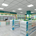 Pharmacy Store Interior With Organized Shelves Stocked Medicines And Cashier Counter