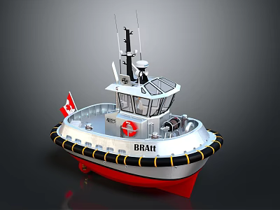BRATT Rescue Vessel With Canadian Flag Red Cross Red White Hull And Wheelhouse 3d model
