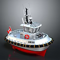 BRATT Rescue Vessel With Canadian Flag Red Cross Red White Hull And Wheelhouse