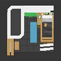 Modern Interior Room With Orange Cabinet Windows Green Plants Table And Chairs