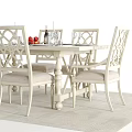 Elegant White Dining Table Set With Carved Chairs Tableware Wine Glasses And Apples 3d model